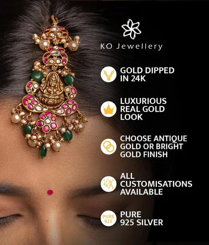 The Prarthana Silver Lakshmi Coin Necklace (Green)