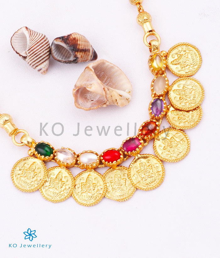 The Prarthana Silver Lakshmi Coin Necklace (Navratna)