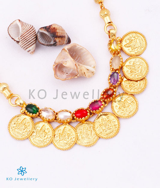 The Prarthana Silver Lakshmi Coin Necklace (Navratna)
