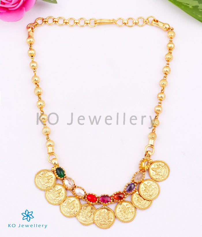 The Prarthana Silver Lakshmi Coin Necklace (Navratna)