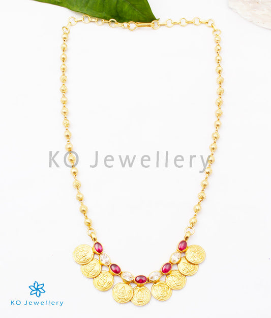 The Prarthana Silver Lakshmi Coin Necklace (Red/White)