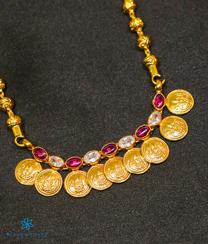 The Prarthana Silver Lakshmi Coin Necklace (Red/White)