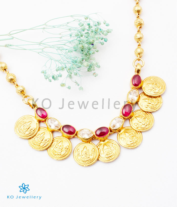 The Prarthana Silver Lakshmi Coin Necklace (Red/White)