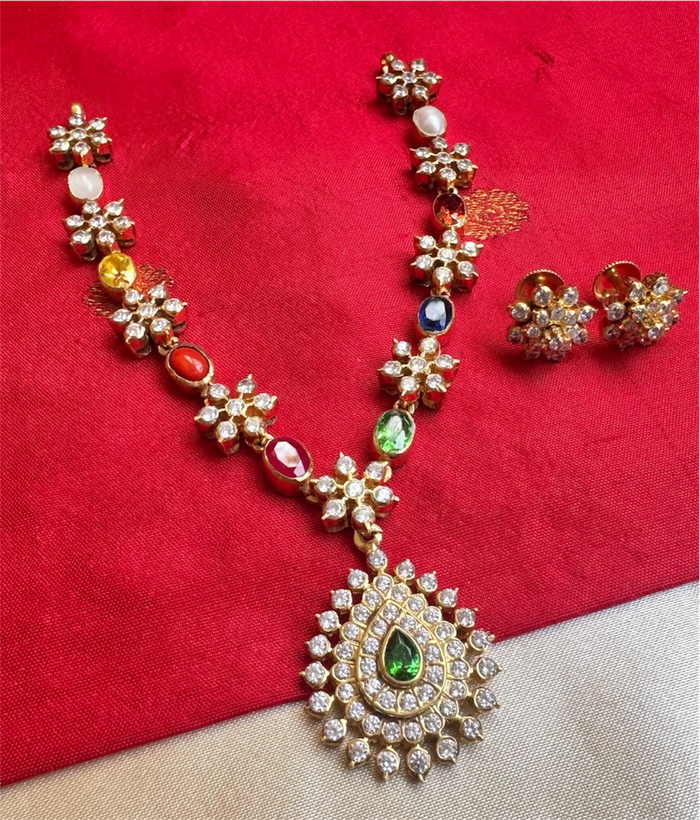 The Pritika Silver Navaratna Closed-setting Stone Necklace