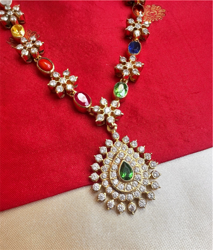 The Pritika Silver Navaratna Closed-setting Stone Necklace