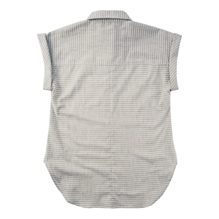 The Reese Popover in Grey Striped Chambray