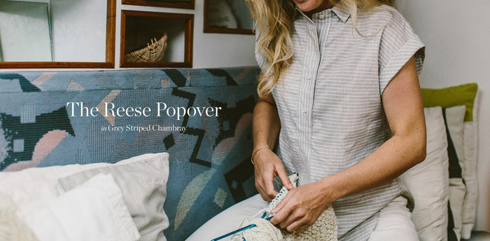 The Reese Popover in Grey Striped Chambray