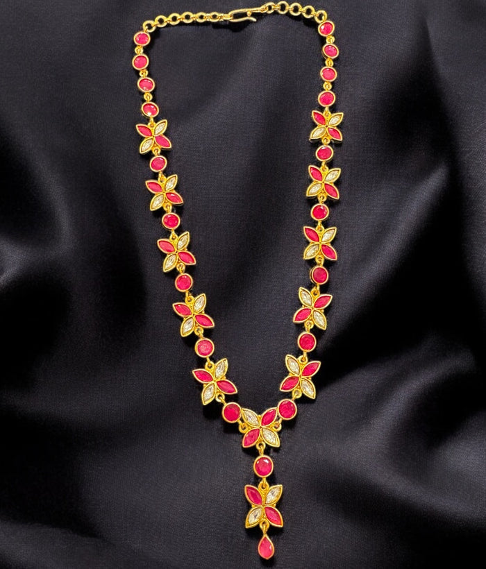 The Soha Silver polki Necklace & Earrings (Red)