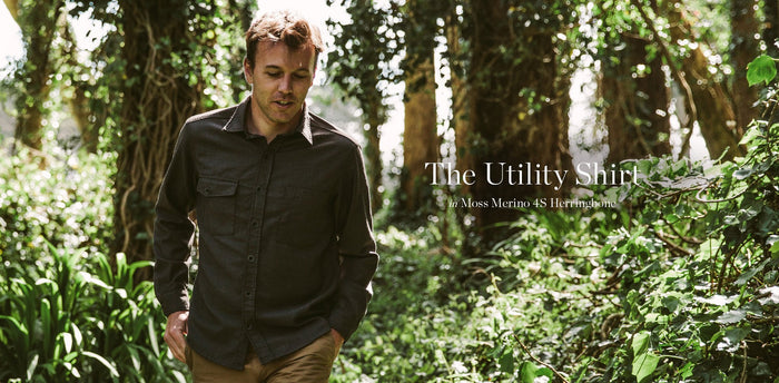 The Utility Shirt in Moss Merino 4S Herringbone