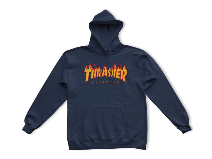 Thrasher - Flame Logo Hooded Fleece - Navy