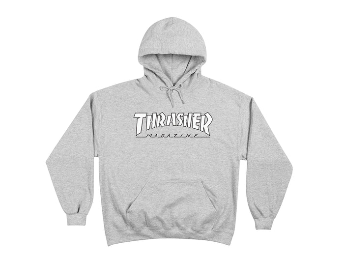Thrasher - Outlined Logo Hooded Fleece - Grey / White
