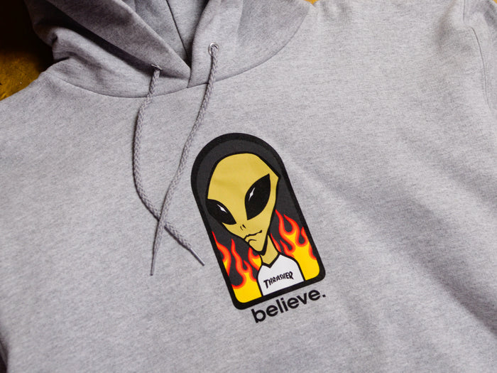 Thrasher x Alien Workshop "Believe" Hooded Fleece - Grey