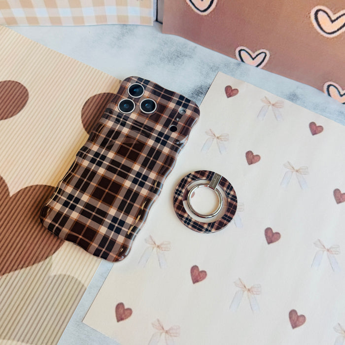Toffee Tartan Hold It Fancy MagSafe grip ring with a brown, tan and cream tartan plaid print from Fancy Bands