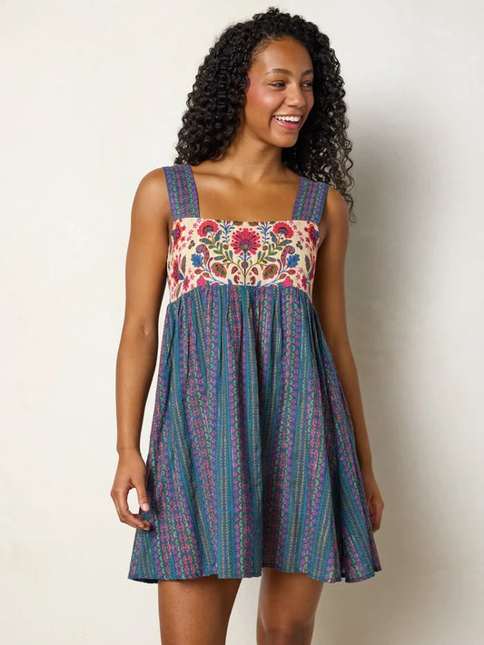 Tricia Mini Dress - Multicolored Folk Stripes-view 1