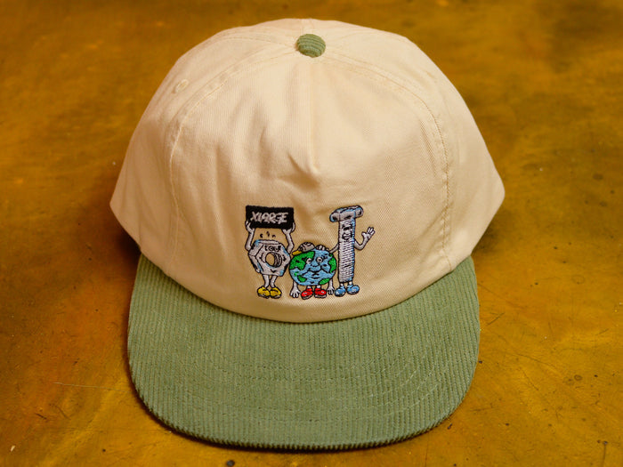Trio Snapback Cap - Washed White / Forest Green