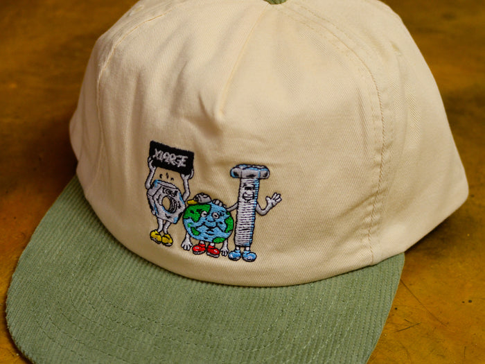 Trio Snapback Cap - Washed White / Forest Green