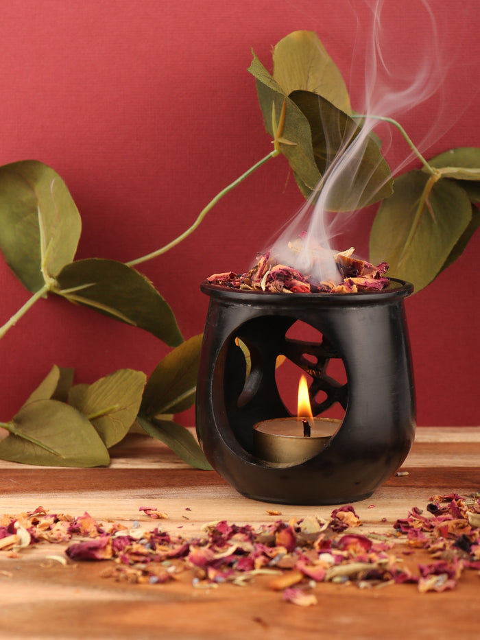 Triple Moon Pentacle Soapstone Resin Burner | One Colour-Image 1