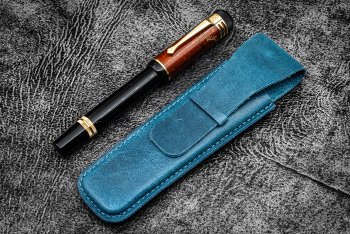 Vintage Slim Leather Pen Sleeve for Single Pen - C.H. Ocean Blue
