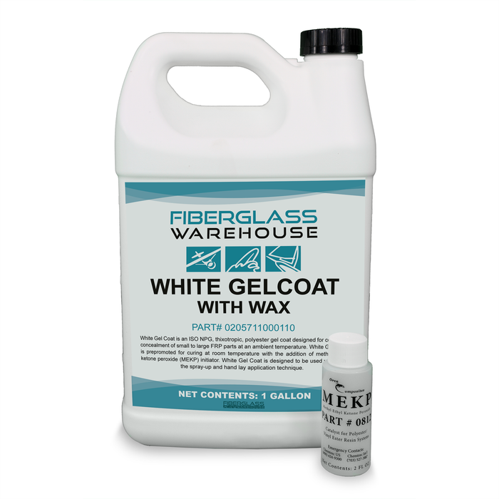 Gallon can of superior grade white polyester gel coat with wax. Use with MEKP catalyst.