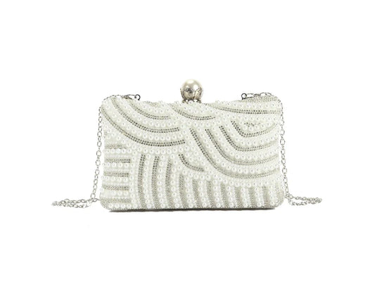 White Pearl Bridal Box Clutch Bag
