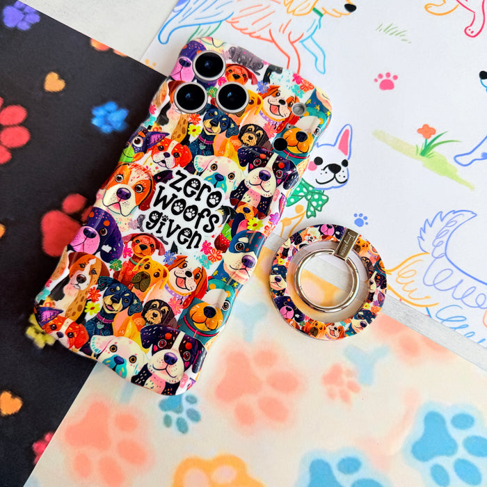 Zero Woofs Given Hold It Fancy MagSafe grip ring with a colorful illustrated dog print design from Fancy Bands