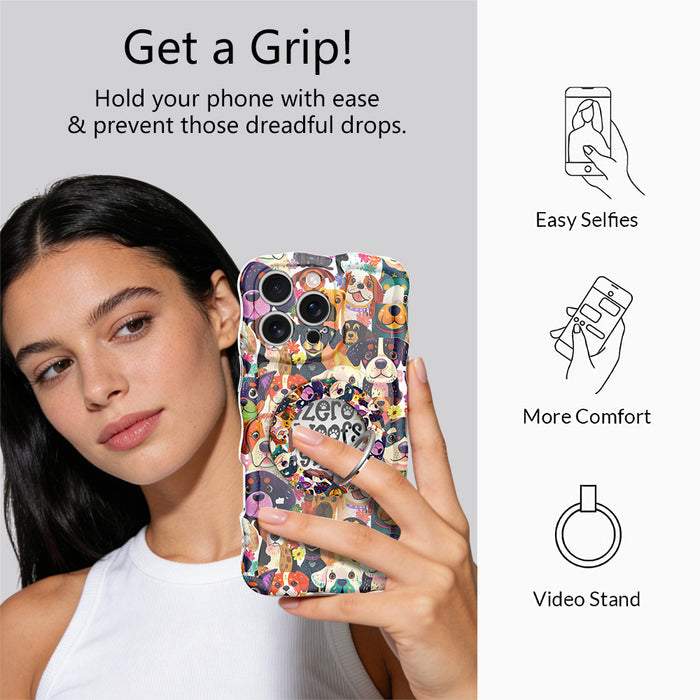 Zero Woofs Given Hold It Fancy MagSafe grip ring with a colorful illustrated dog print design from Fancy Bands