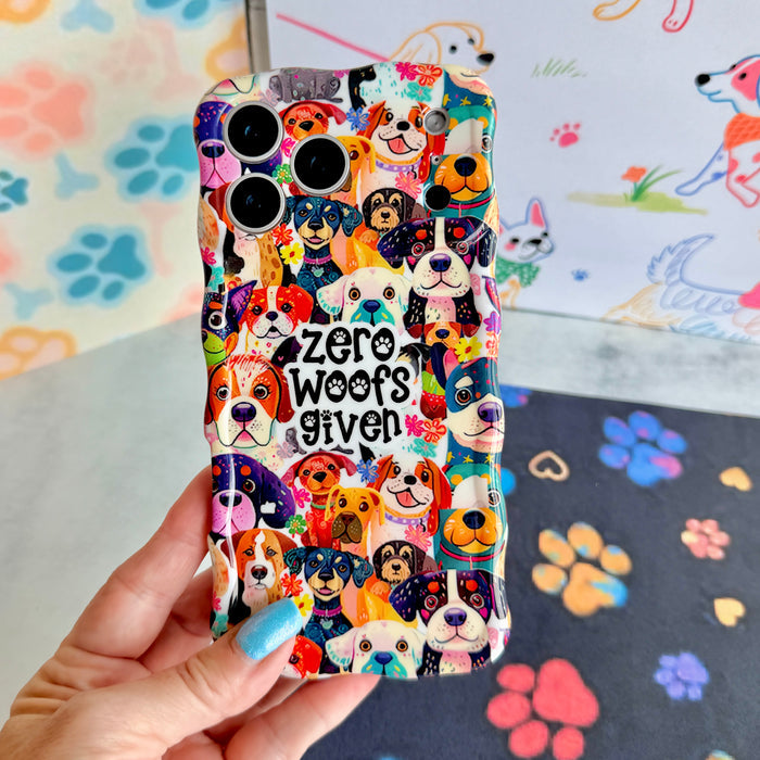 Zero Woofs Given Wavy Luxe MagSafe iPhone case with a colorful illustrated dog print design from Fancy Bands