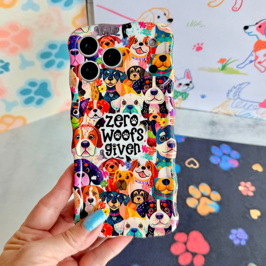 Zero Woofs Given Wavy Luxe MagSafe iPhone case with a colorful illustrated dog print design from Fancy Bands