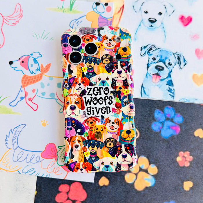 Zero Woofs Given Wavy Luxe MagSafe iPhone case with a colorful illustrated dog print design from Fancy Bands