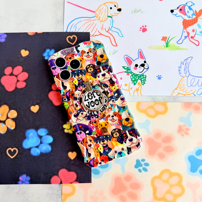 Zero Woofs Given Wavy Luxe MagSafe iPhone case with a colorful illustrated dog print design from Fancy Bands