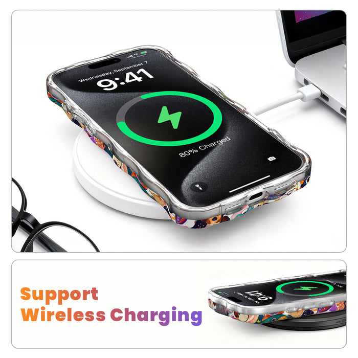 Zero Woofs Given Wavy Luxe MagSafe iPhone case with a colorful illustrated dog print design from Fancy Bands