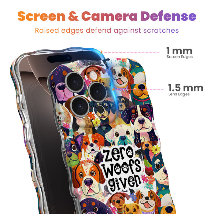 Zero Woofs Given Wavy Luxe MagSafe iPhone case with a colorful illustrated dog print design from Fancy Bands